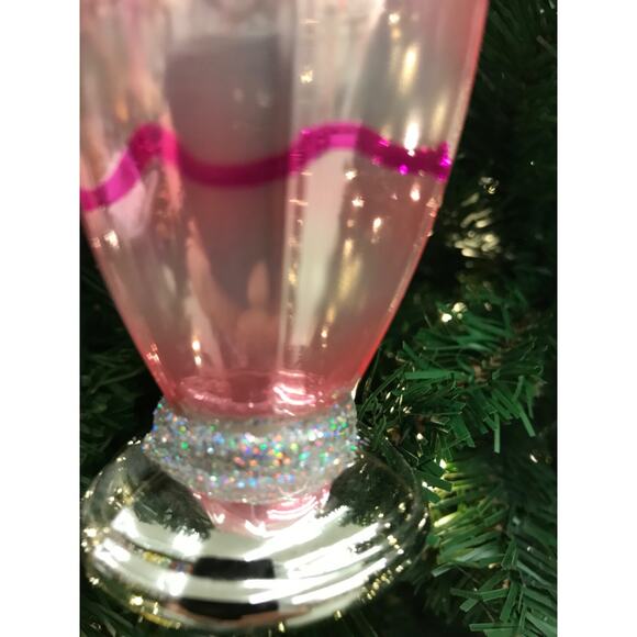 Milkshake Ornament Christmas Glass Sprinkles Food Ice Cream Pink Glittering - Picture 2 of 3